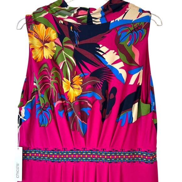CHICO'S Classic Pleat Rainforest Sleeveless Botanic Berry Maxi Dress Size 2 = 12 - Picture 8 of 14
